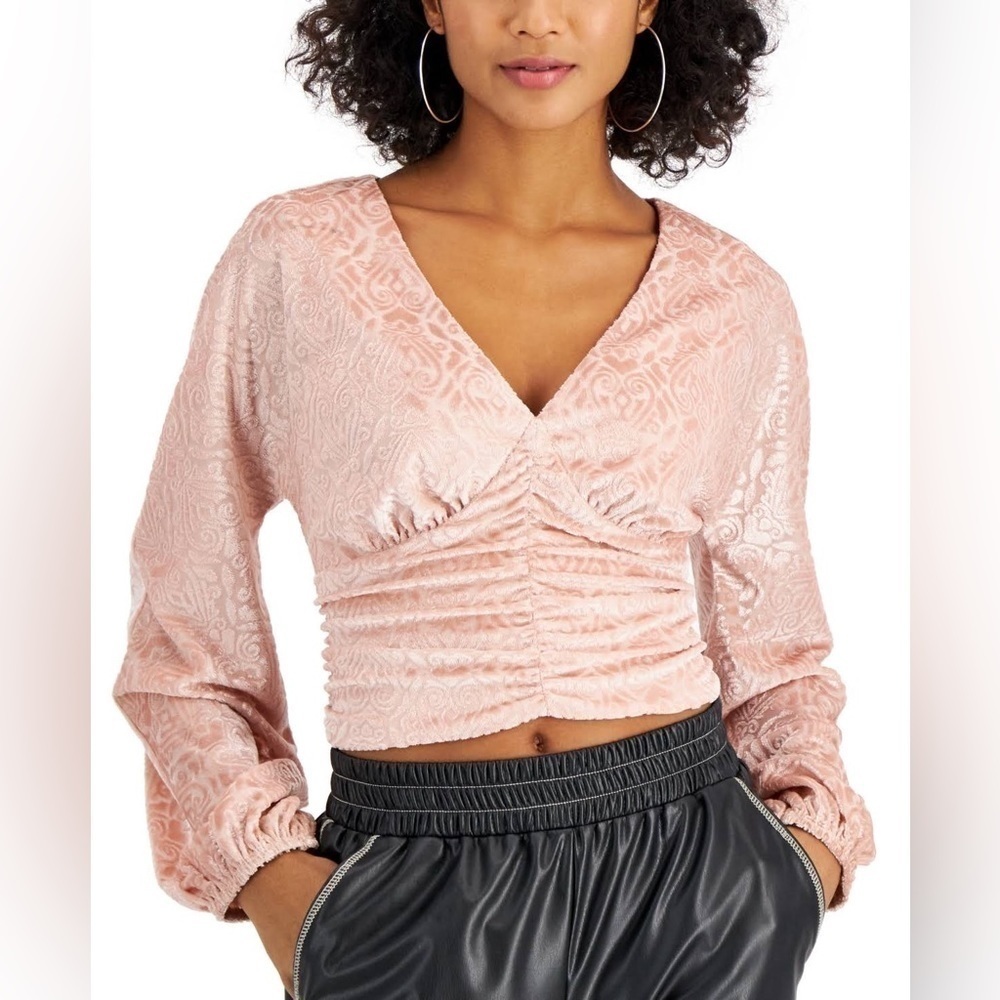 SELF 💗E Junior’s Pink velvet floral burnout ruched top size XL